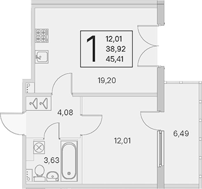 1-комнатная квартира 38.92 м², 4/4 эт., ЖК «Любоград в Стрельне»